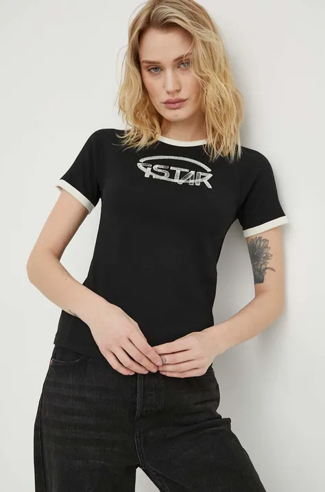 Bavlnené tričko G-Star Raw dámsky, čierna farba