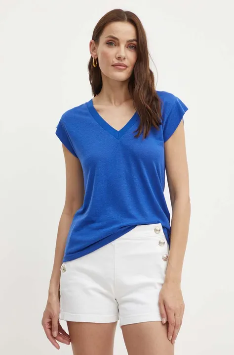 Morgan maglietta in lino DAME colore blu DAME