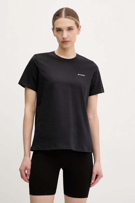 Columbia tricou din bumbac femei, culoarea negru