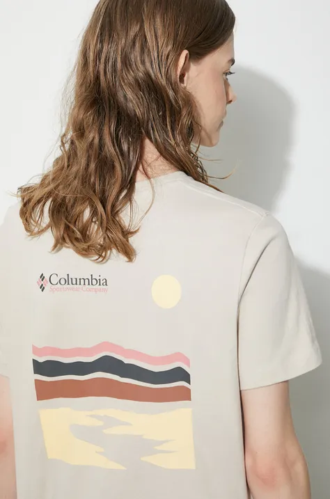 Bavlnené tričko Columbia Boundless Beauty dámske, béžová farba, 2036581