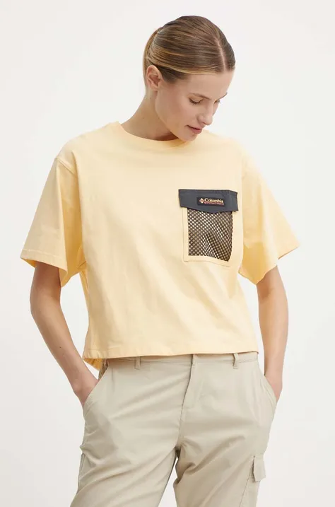 Bavlnené tričko Columbia Painted Peak dámske, žltá farba, 2074491