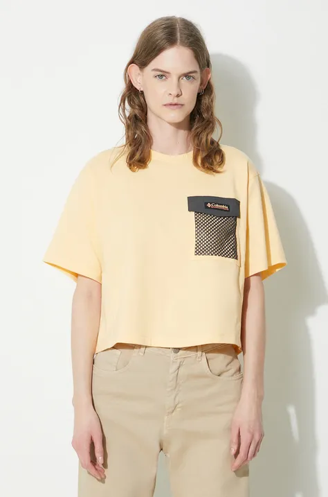 Bavlnené tričko Columbia Painted Peak dámske, žltá farba, 2074491