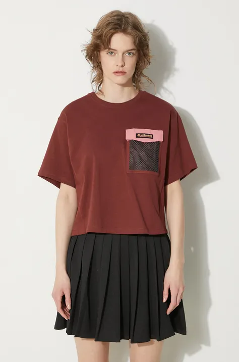Columbia cotton t-shirt Painted Peak women’s maroon color 2074491