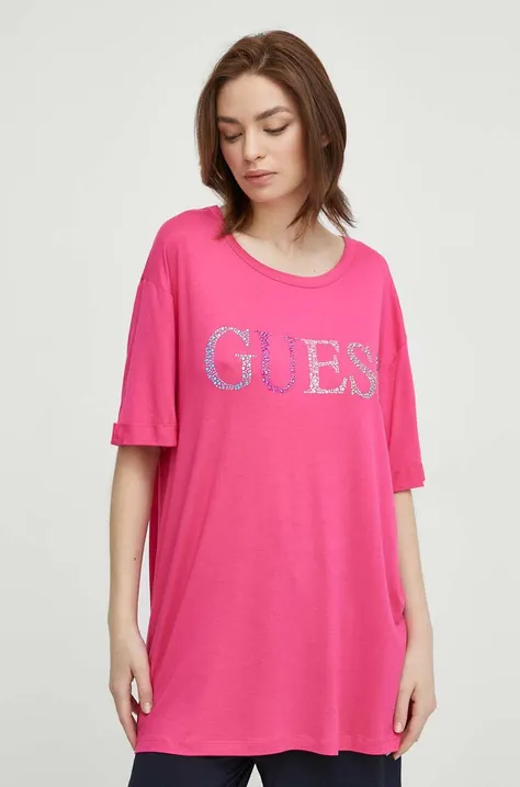 Guess tricou de plajă culoarea roz