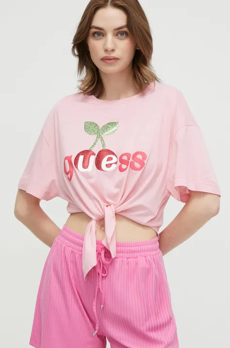 Majica kratkih rukava za plažu Guess boja: ružičasta
