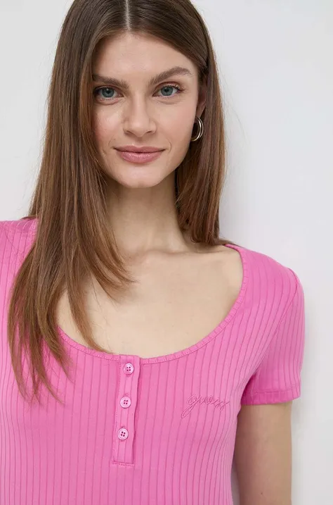 Guess t-shirt SAMANTHA damski kolor różowy O4GP03 KBXB2