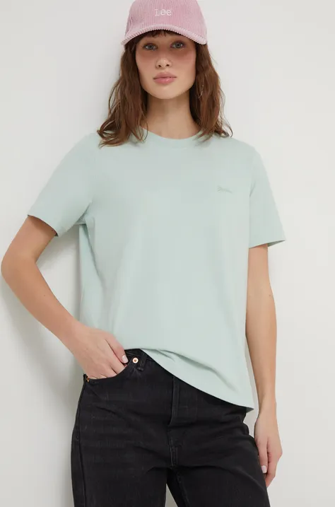 Bavlnené tričko Superdry dámsky, tyrkysová farba