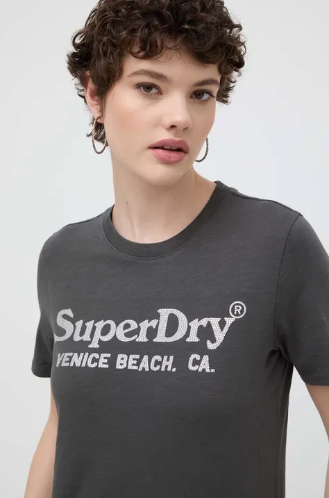 Хлопковая футболка Superdry женский цвет серый