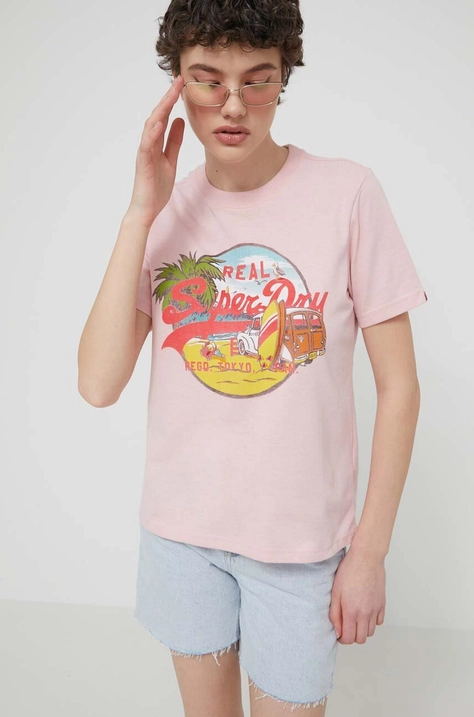 Superdry t-shirt damski kolor różowy