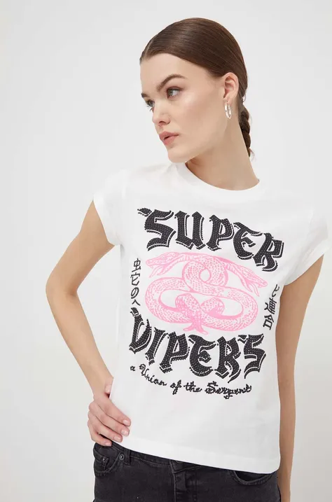 Bavlnené tričko Superdry dámsky, béžová farba