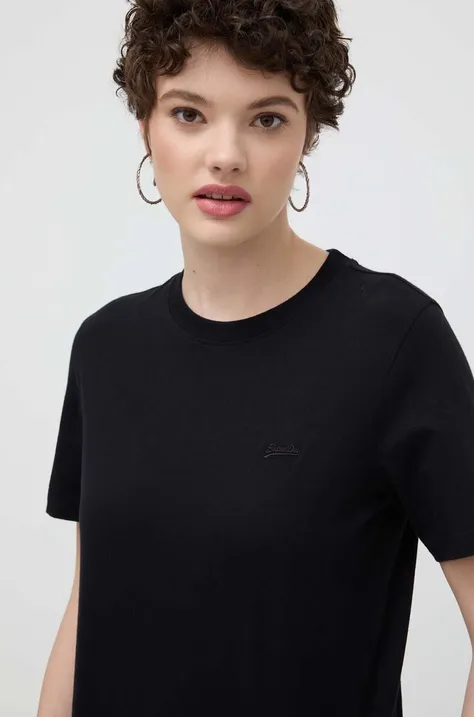 Bombažna kratka majica Superdry ženski, črna barva