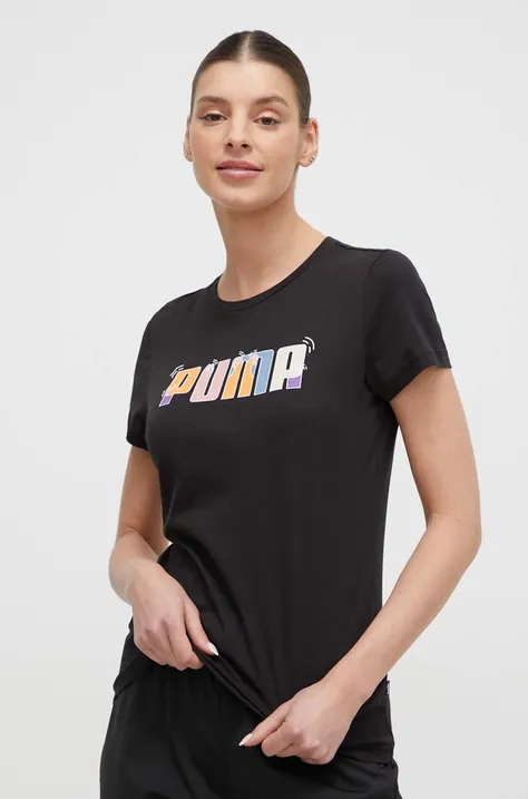 Bavlnené tričko Puma dámsky, čierna farba, 679916