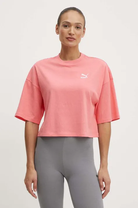 Хлопковая футболка Puma женский цвет розовый