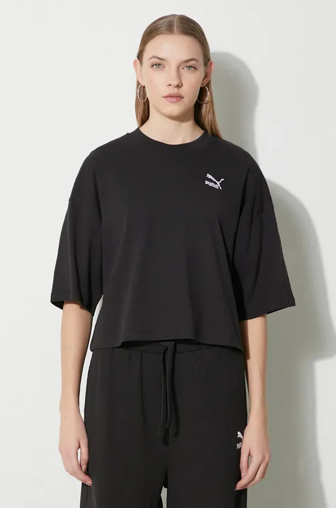 Βαμβακερό μπλουζάκι Puma γυναικεία, χρώμα: μαύρο