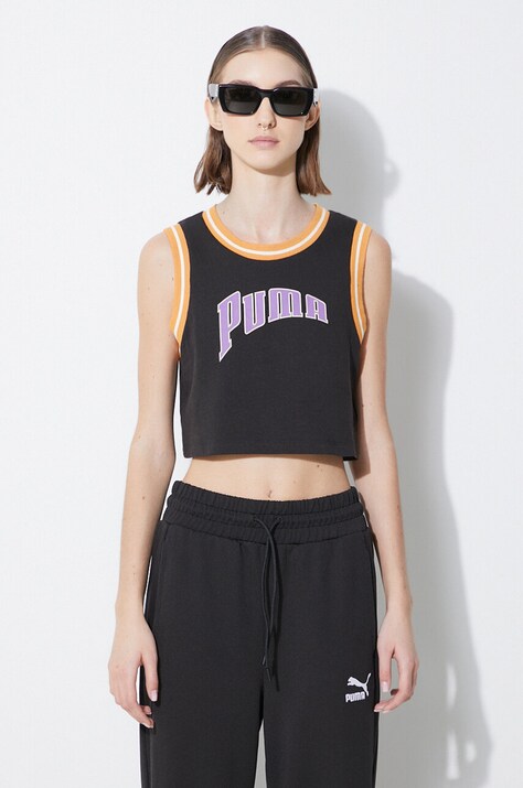 Puma top bawełniany Graphic kolor czarny 625024