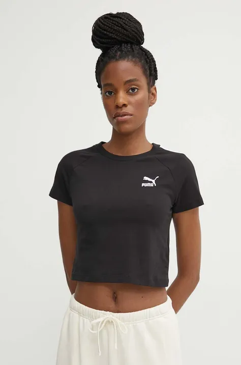 Kratka majica Puma Iconic T7 ženska, črna barva, 625598
