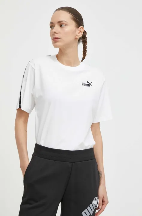 Βαμβακερό μπλουζάκι Puma γυναικείο, χρώμα: άσπρο, 675994
