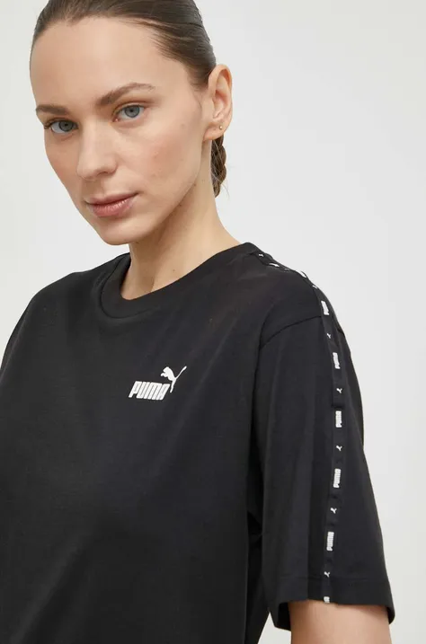 Βαμβακερό μπλουζάκι Puma γυναικείο, χρώμα: μαύρο, 675994