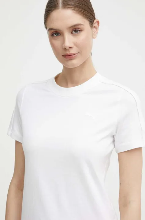 Βαμβακερό μπλουζάκι Puma HER γυναικείο, χρώμα: άσπρο, 677883