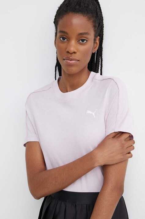 Βαμβακερό μπλουζάκι Puma HER γυναικείο, χρώμα: μοβ, 677883