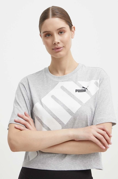 Bavlněné tričko Puma POWER šedá barva, 677896