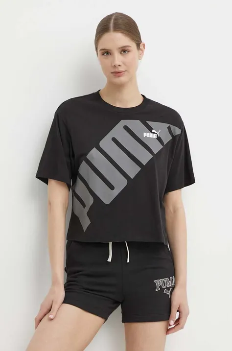 Βαμβακερό μπλουζάκι Puma POWER γυναικείο, χρώμα: μαύρο, 677896