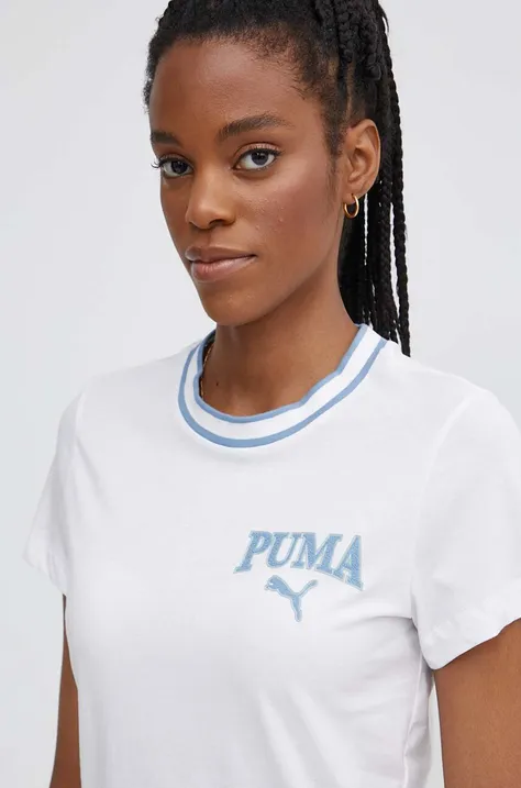 Bombažna kratka majica Puma SQUAD ženska, bela barva, 677897