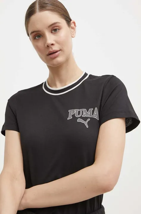Βαμβακερό μπλουζάκι Puma SQUAD γυναικείο, χρώμα: μαύρο, 677897