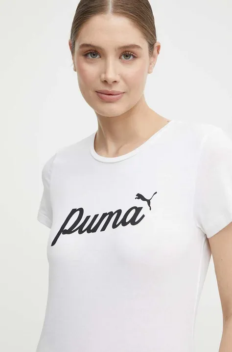 Bombažna kratka majica Puma ženska, bež barva, 679315