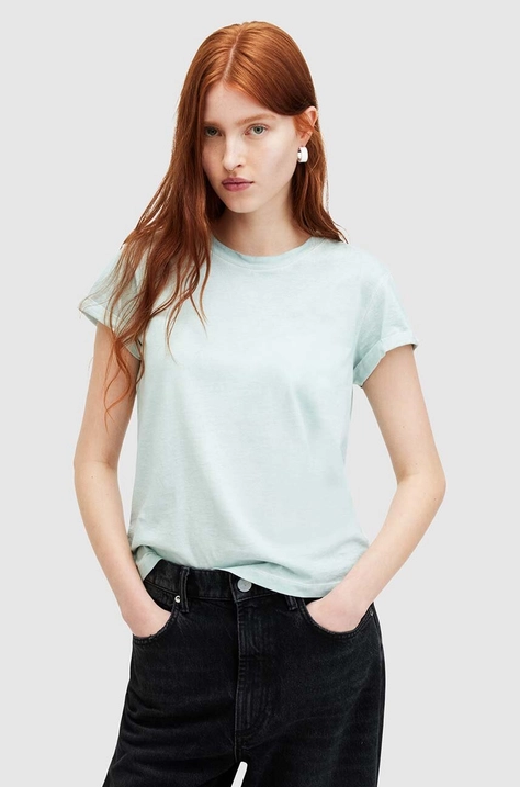 AllSaints t-shirt bawełniany ANNA damski kolor turkusowy