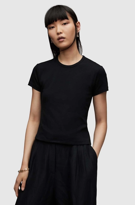 AllSaints tricou din bumbac STEVIE femei, culoarea negru