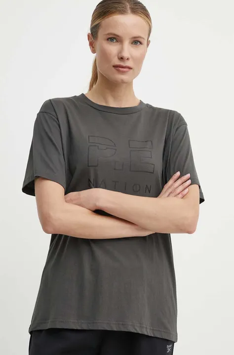Bavlnené tričko P.E Nation dámsky, šedá farba