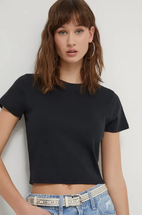 Βαμβακερό μπλουζάκι Hollister Co. γυναικεία, χρώμα: μαύρο