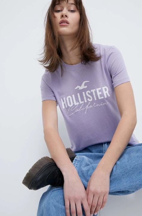 Памучна тениска Hollister Co. в лилаво