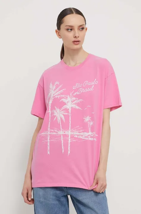 Βαμβακερό μπλουζάκι Hollister Co. γυναικεία, χρώμα: ροζ