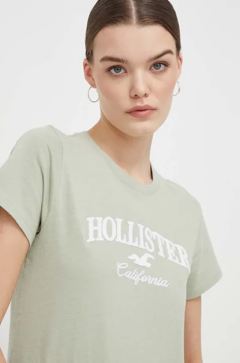 Bombažna kratka majica Hollister Co. ženski, zelena barva
