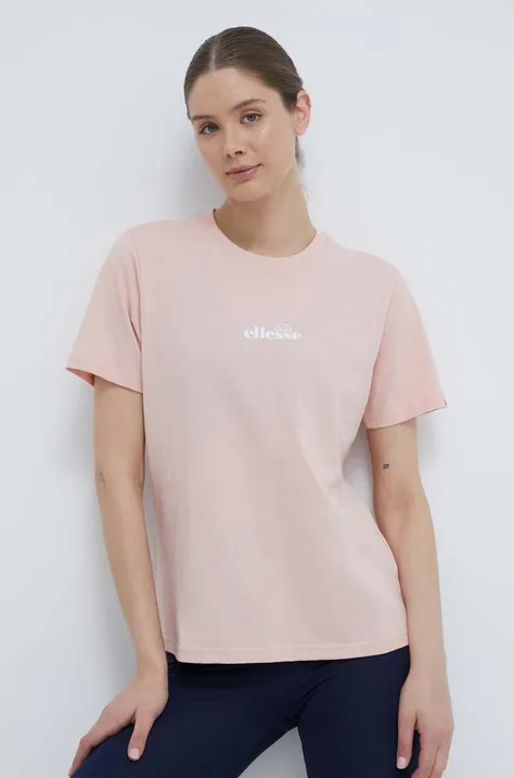 Bombažna kratka majica Ellesse ženski, roza barva