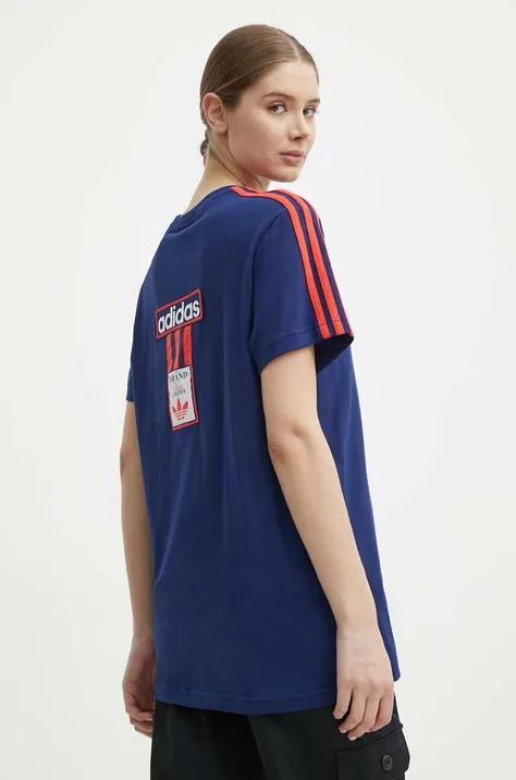 Bombažna kratka majica adidas Originals ženska, mornarsko modra barva, IU2476