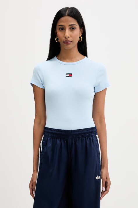 Tommy Jeans T-shirt damska bawełniana z elastanem niebieska DW0DW17881