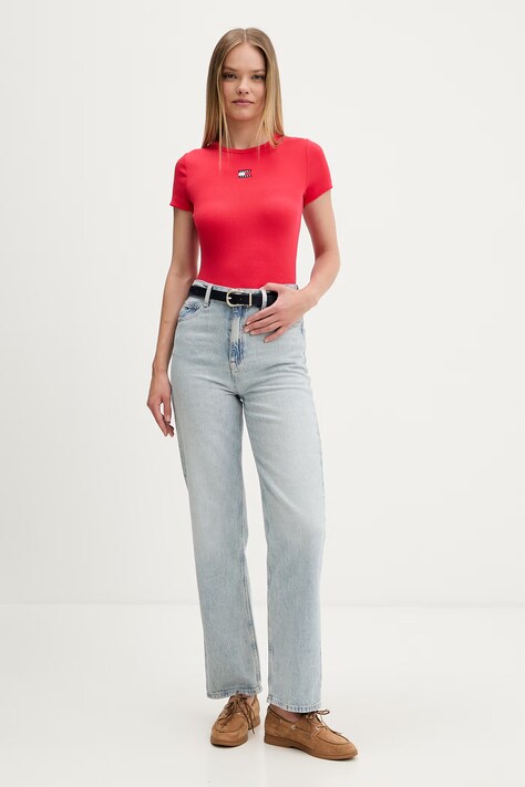 Tommy Jeans t-shirt damski bawełniany z elastanem czerwony DW0DW17881