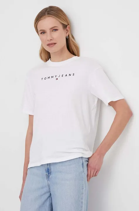 Pamučna majica Tommy Jeans za žene, boja: bijela