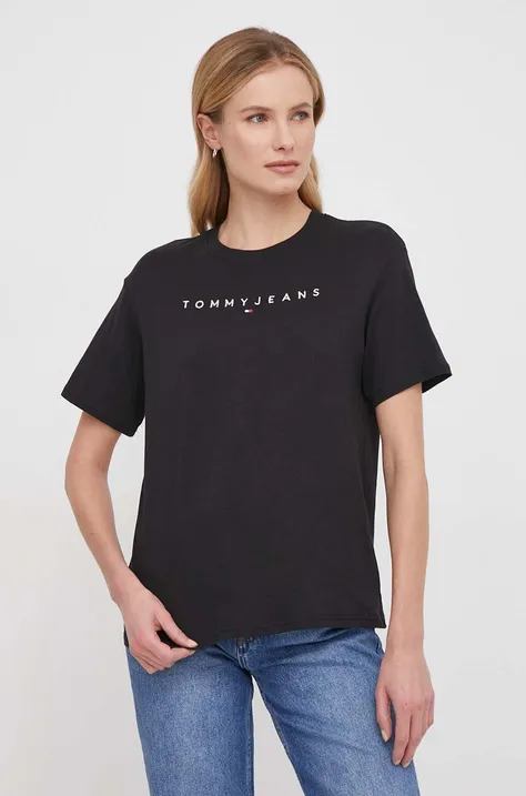 Βαμβακερό μπλουζάκι Tommy Jeans γυναικεία, χρώμα: μαύρο