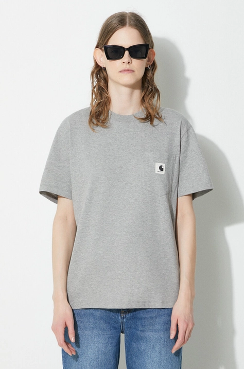 Βαμβακερό μπλουζάκι Carhartt WIP S/S Pocket T-Shirt γυναικείο, χρώμα: γκρι, I032215.V6XX