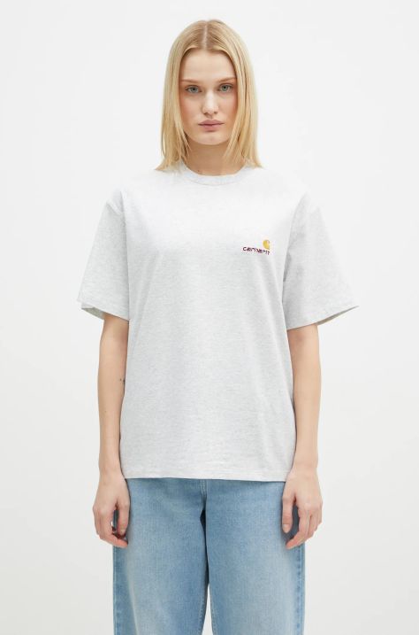 Βαμβακερό μπλουζάκι Carhartt WIP S/S American Script T-Shirt γυναικείο, χρώμα: γκρι, I032218.482XX