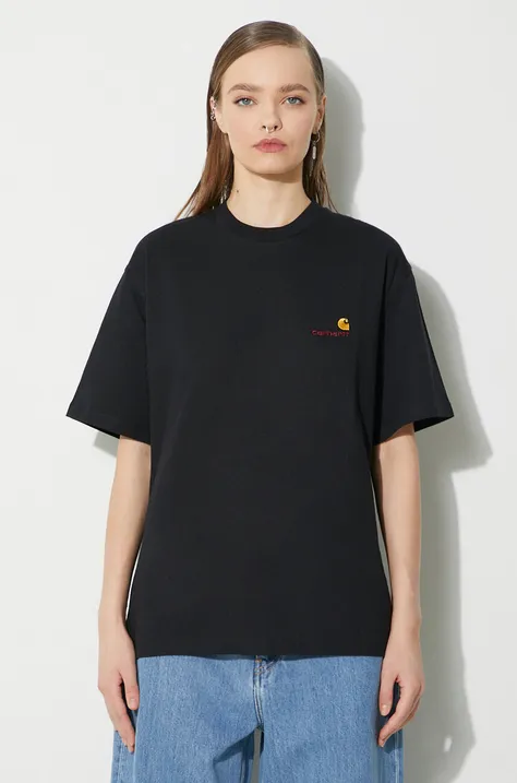 Хлопковая футболка Carhartt WIP S/S American Script T-Shirt женская цвет чёрный I032218.89XX