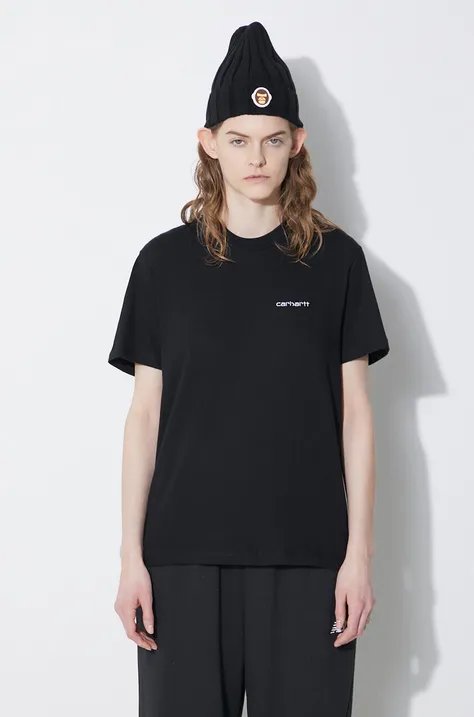 Bavlnené tričko Carhartt WIP S/S Script Embroidery T-S dámske, čierna farba, I032293.0D2XX