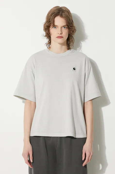 Βαμβακερό μπλουζάκι Carhartt WIP S/S Nelson T-Shirt γυναικείο, χρώμα: ασημί, I033051.1YEGD