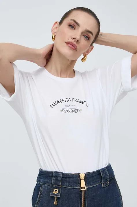 Elisabetta Franchi t-shirt bawełniany damski kolor biały