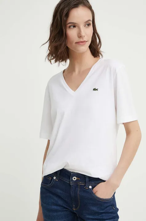Bombažna kratka majica Lacoste ženski, bela barva
