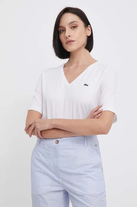 Βαμβακερό μπλουζάκι Lacoste γυναικεία, χρώμα: άσπρο